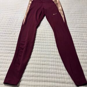 Nike Maroon and Gold Athletic Leggings